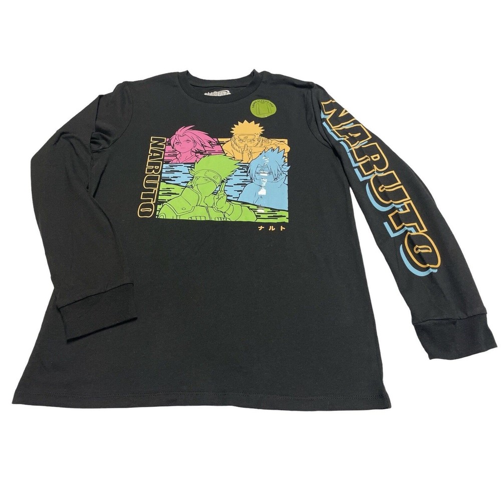 New Naruto Long Sleeve Black Tee Shirt Size Boys Large Retails: $22